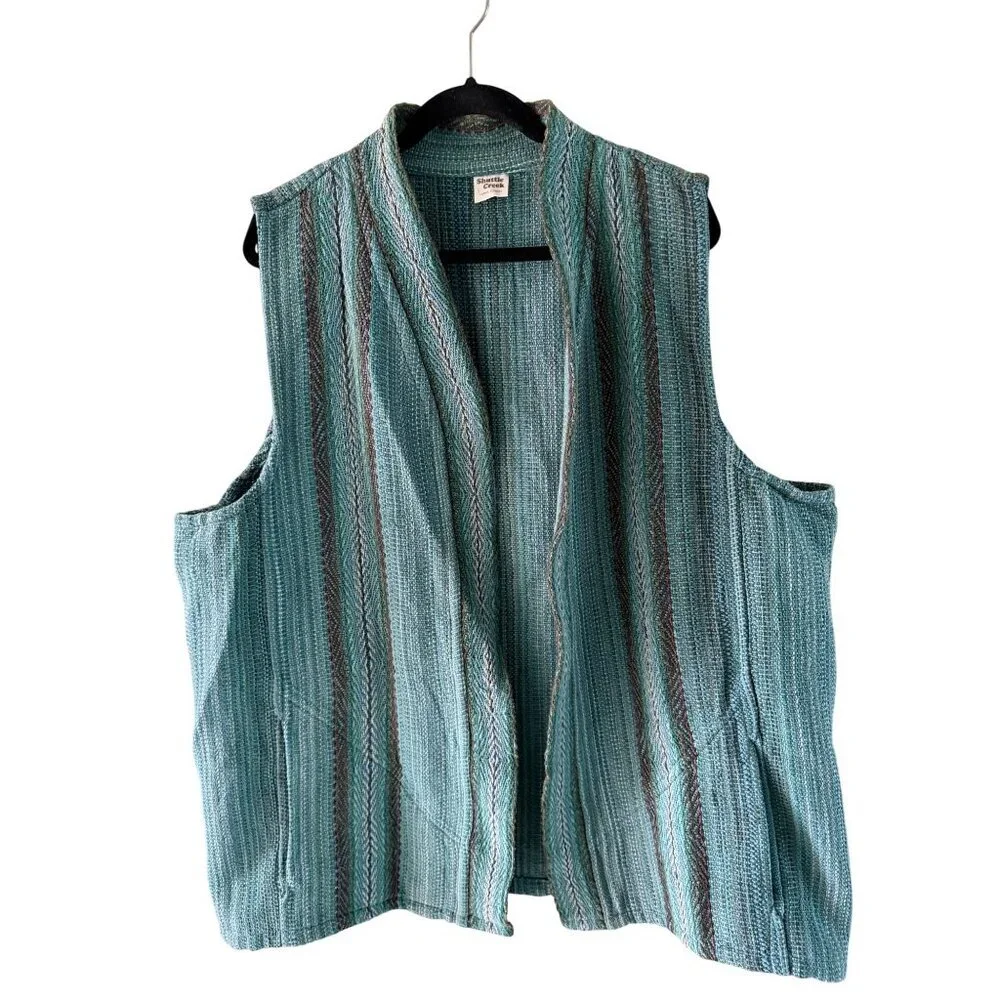 Shuttle Creek Mens Handmade Woven Vest Size 2XL Green Lowell Oregon Vintage